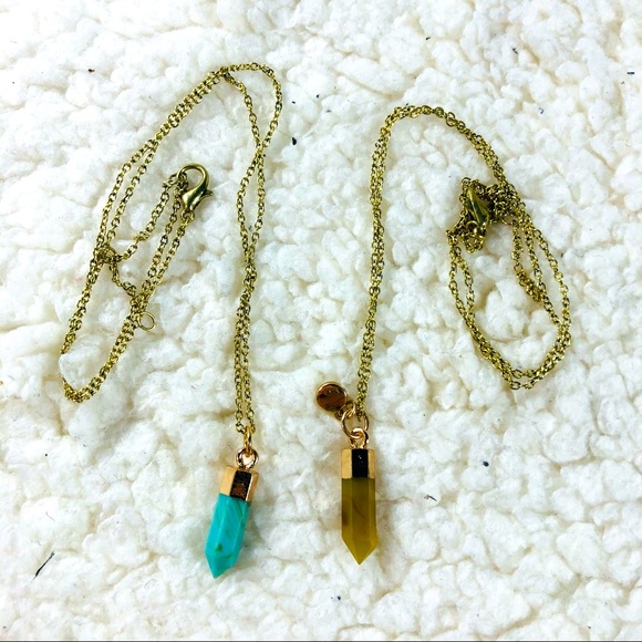 Quartz turquoise Crystal gem & Natural Yellow Fluorite stone pendant necklaces - Picture 2 of 5